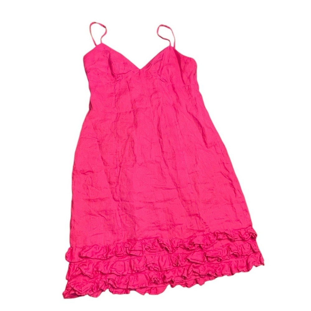 Muse Boston‎ Proper Linen Pink Spaghetti Strap Mini Dress Size 10 Ruffle Cruise